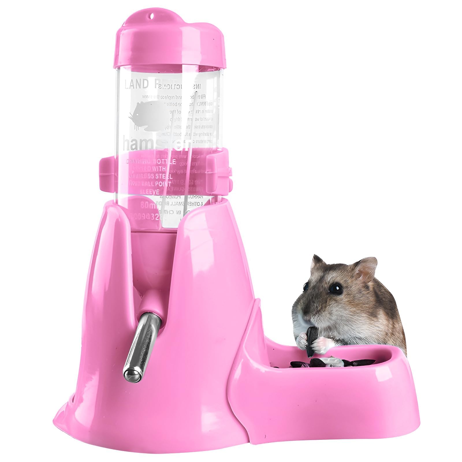 Botellas Agua para Hámster, 80 ml Botella de Agua para Animales Pequeños y Contenedor de Alimentos Dispensador Automático de Agua para Hámsteres, Cobayas, Chinchillas, Hurones (Pink, S)