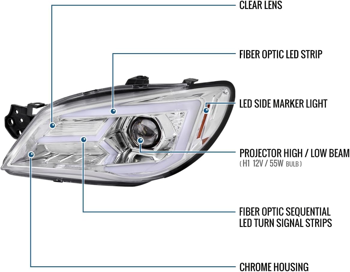Ronnin - Fits 2006-2007 Subaru Impreza WRX STI Upgraded Projector Halogen Headlights LED Sequential Turn Signal Tube Assembly Pair | Chrome