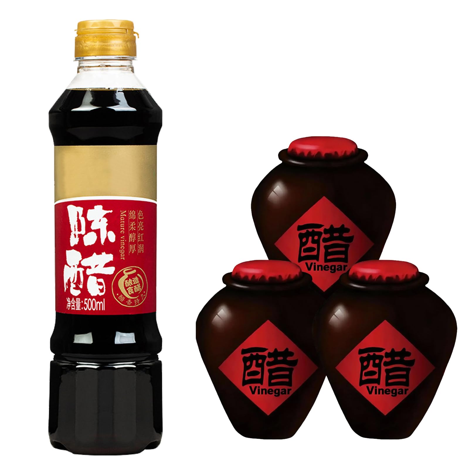 Aceto di Riso Nero Shanxi 16,9 Fl Oz (500 Ml), Invecchiato 5 Anni, Fermentato Naturalmente, Aceto di Riso Nero Cinese Invecchiato, Antica Tradizione Artigianale