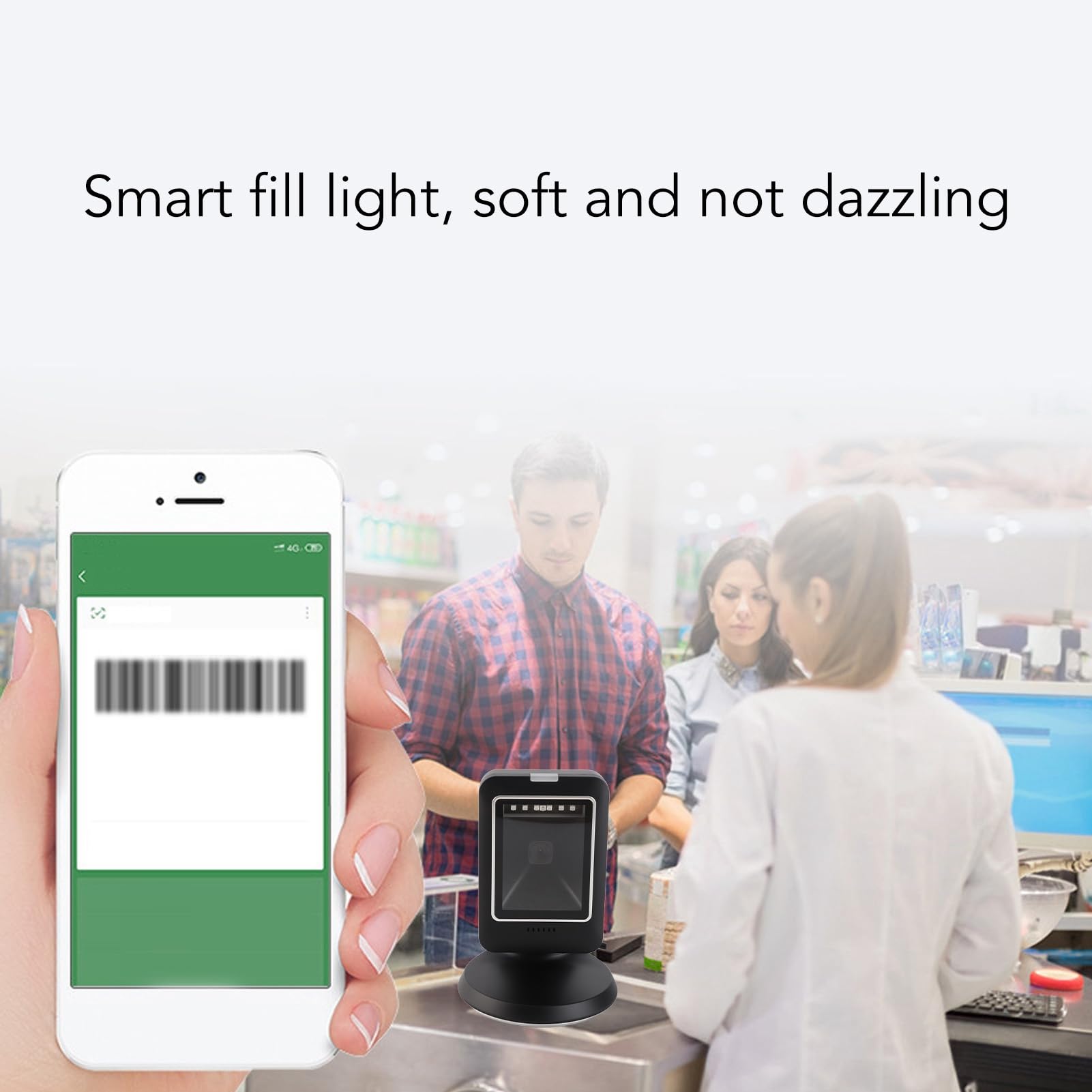 Scanner di Codici a Barre Senza Mani 2D, Lettore Desktop Cablato USB a Scansione Auto -rilevante per la Vendita Al Dettaglio con Tutte le compatibilità dei Sistemi