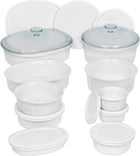 CorningWare - Juego de utensilios para hornear (12 piezas), diseño redondo y ovalado, color blanco francés