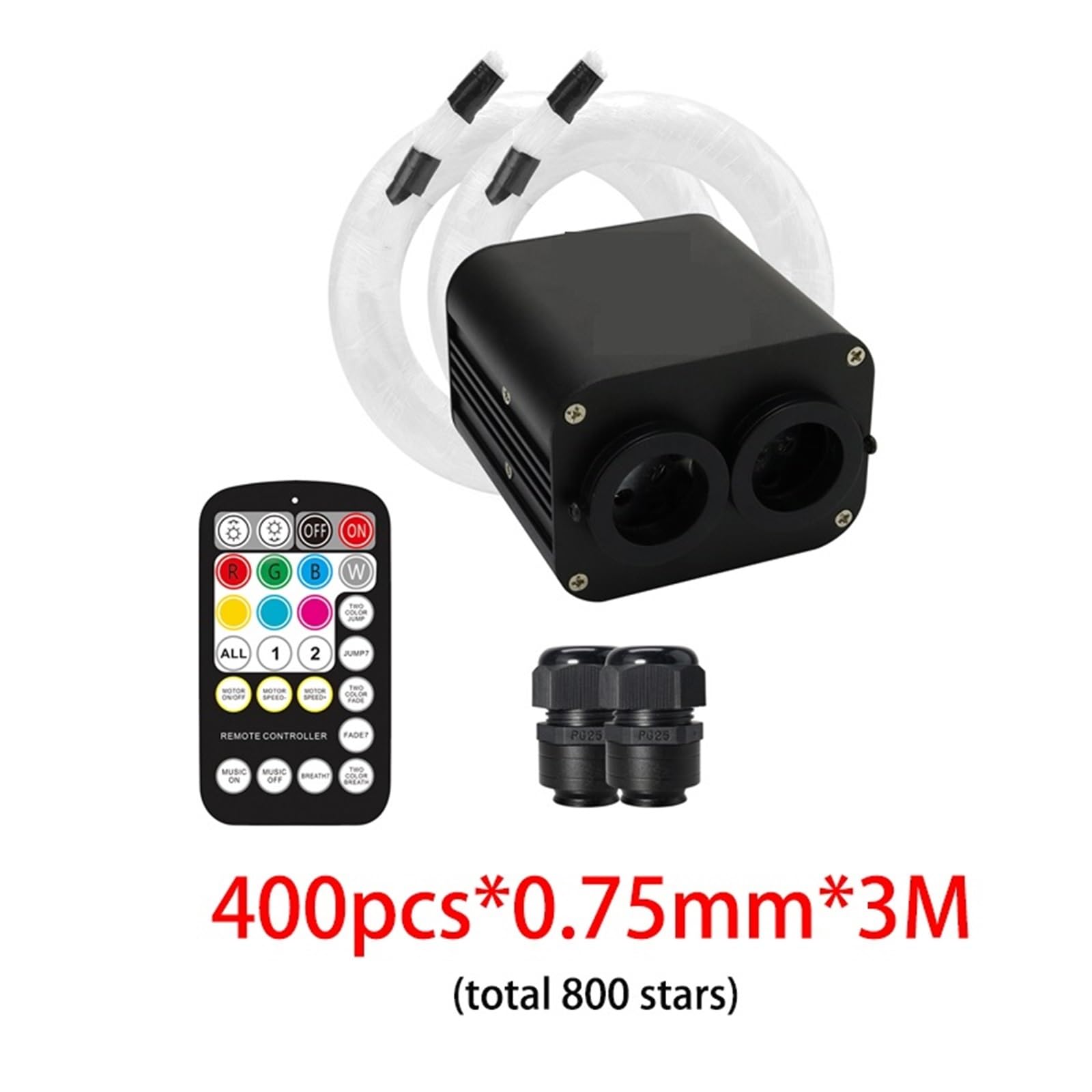 20W Podwójny Port Twinkle RGBW Samochód Gwiaździste Niebo Sterowanie Oświetleniem Sufitowym Auto Wnętrze Samochodu Światło Światłowodowe Na Dach Samochodowy Lampa Gwiazda(2PCS 400pcs 0.75 3M)