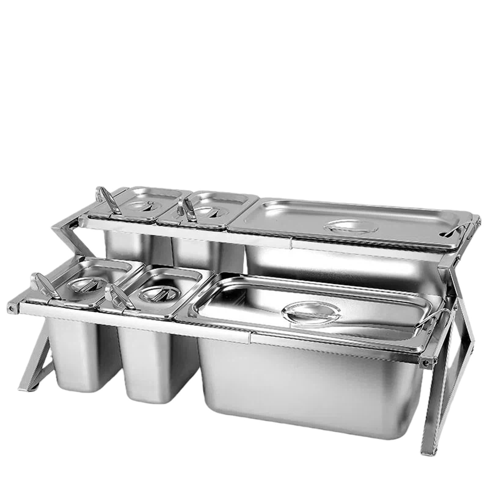 Set di contenitori per condimenti regolabili in acciaio inox con coperchi e cucchiai, perfetti per cucina, buffet, cibo e intrattenimento domestico, soluzione durevole ed elegante