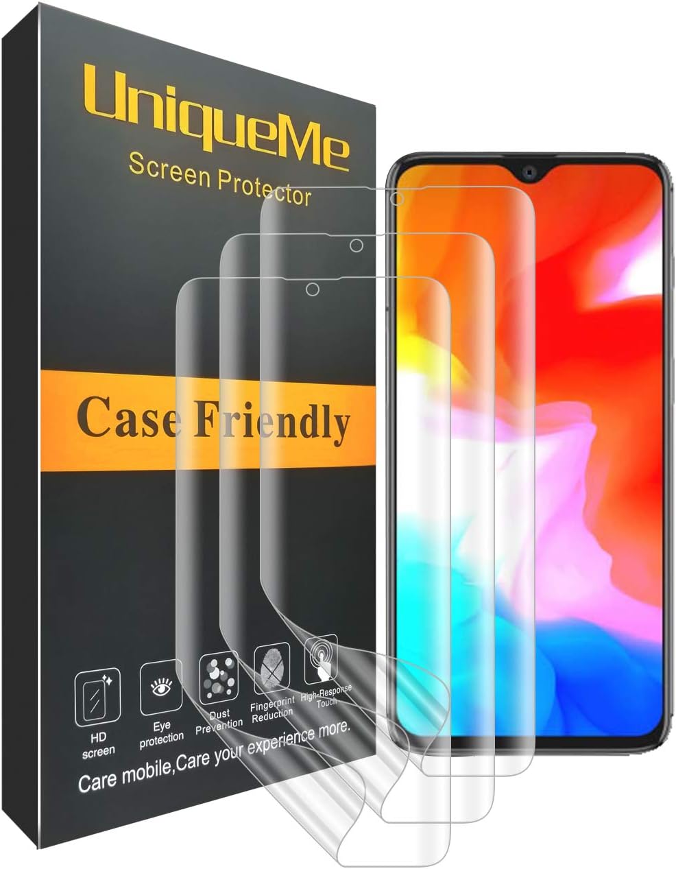 [3 Pack] INGLE Compatible with Oneplus 6T Screen Protector,Liquid Skin Full Coverage [Case Friendly] HD Clear Flexible Film with Lifetime Replacement Warranty