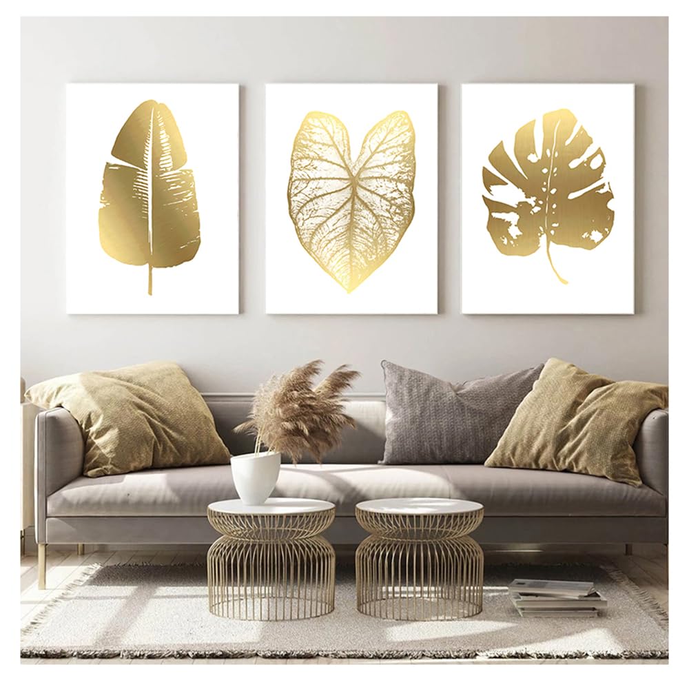 Wbyzac Golden Wall Pictures-Wall Art Canvas Painting Nordic Posters And Prints Wall Pictures Palm Leaf Wheat Flower For Living Bedroom Kitchen Room Decor-30 * 50Cm*3Pcs (No Frame)