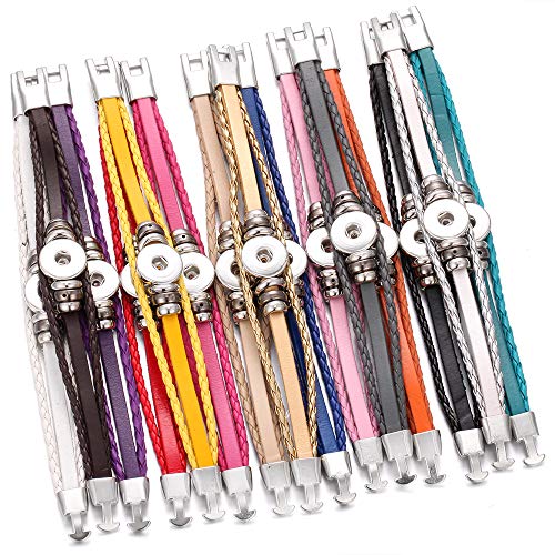 15pcs Retro Handmade Braided Snap Charm Button Bracelet Bangle for 18mm Snap Button Jewelry
