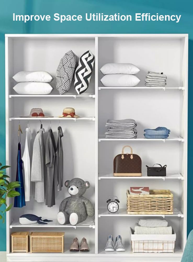 Paquete de 2 separadores de metal ajustables para estantes de armario, estante expandible para dormitorio y baño, 42 – 125 cm de ancho, ahorro de espacio, perfecto para el hogar