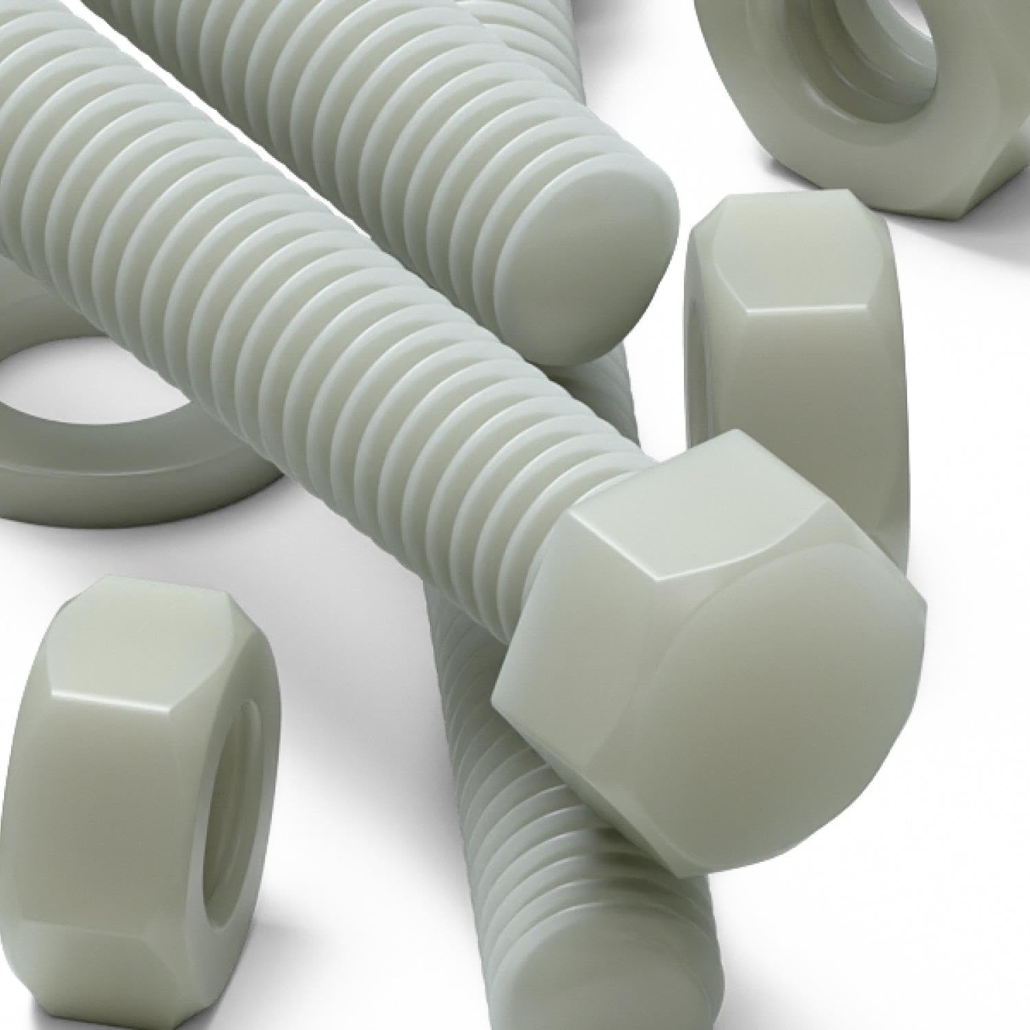 20x Viti a testa esagonale naturali in nylon PA66+GF M6 x 70 mm + dadi | Usa una chiave o una bussola sulla testa esagonale rialzata per montarla e rimuoverla.