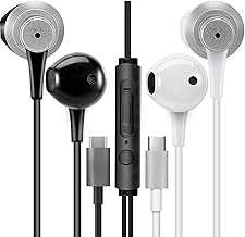 MAS CARNEY [Lot de 2] TH4 Type-C Écouteurs Filaire Intra-Auriculaires avec Micro pour Samsung S20, Huawei P30, Oppo, Honor, Google Pixel et Autres Smartphones avec Interface Type-C- Noir/Blanc