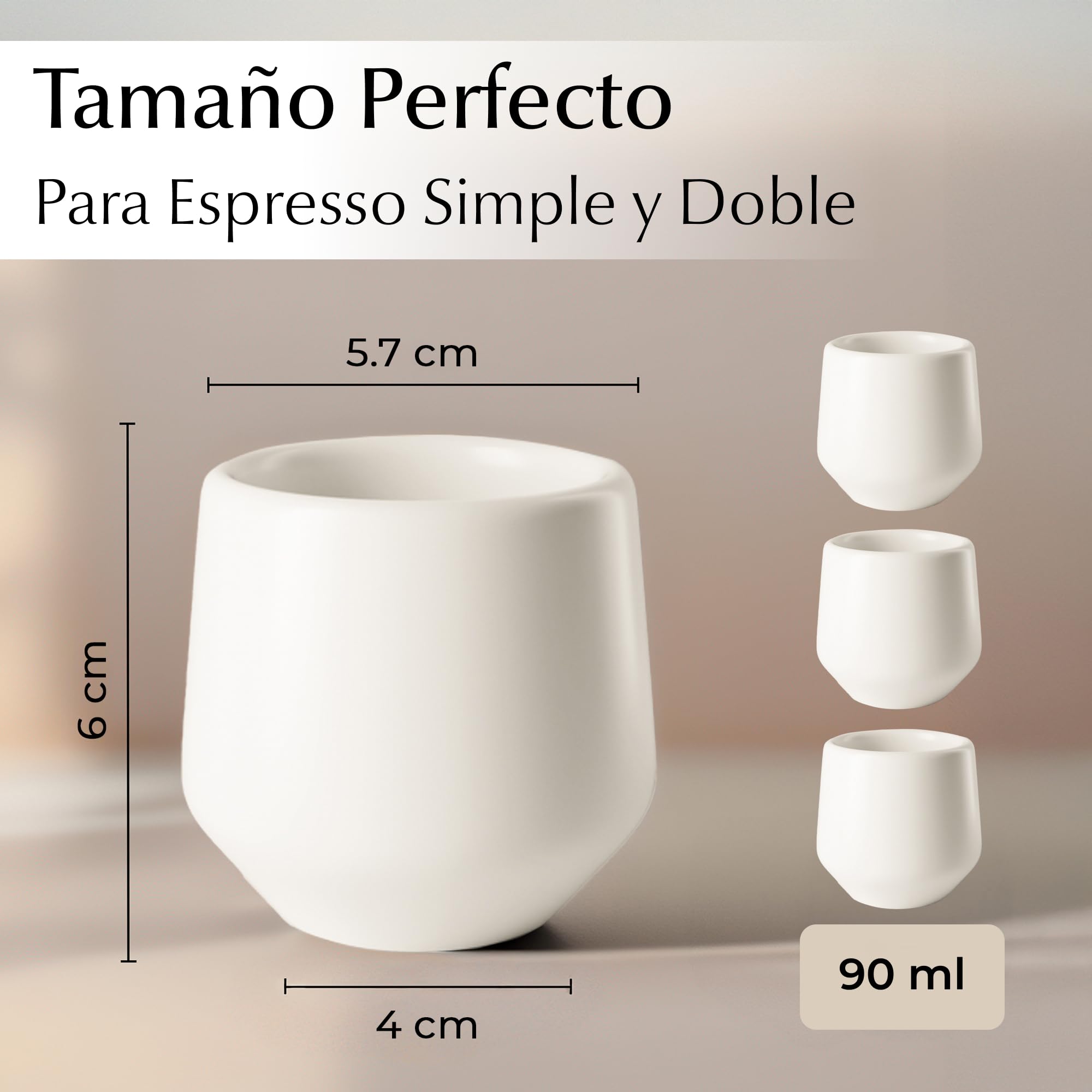 MIAMIO - Tazas de Espresso Set de 4, Cerámica (80ml) - Luxe (Blanco crema) | Tazas de espresso de cerámica sin asa, gruesas, para espresso y moka, juego de 4, aptas para lavavajillas, uso diario