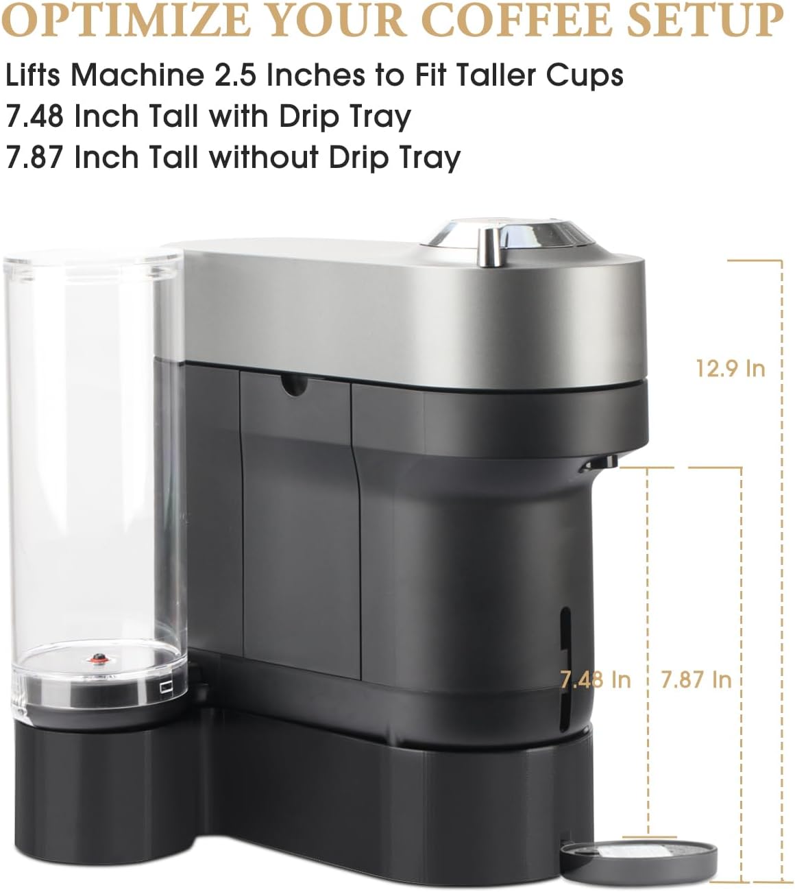 Riser Stand for Nespresso Vertuo Pop+, 3D Printed Coffee Machine Elevation Stand, Compatible with Standard and Deluxe Models, Accommodates Cups with Height Up to 7.48" or Shorter, Fits for YETI Rambler 20 oz Tumbler and Contigo Huron 16 oz Travel Mug
