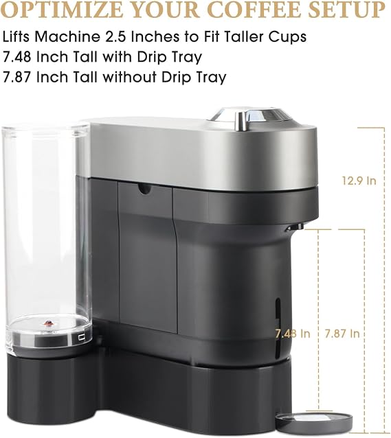 Riser Stand for Nespresso Vertuo Pop+, 3D Printed Coffee Machine Elevation Stand, Compatible with Standard and Deluxe Models, Accommodates Cups with Height Up to 7.48 or Shorter, Fits for YETI Rambler 20 oz Tumbler and Contigo Huron 16 oz Travel Mug