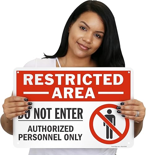 Miniatura 9 de SmartSign Letrero de metal con símbolo "Área restringida - No entrar, solo personal autorizado" de 12 x 18 pulgadas con símbolo, aluminio laminado