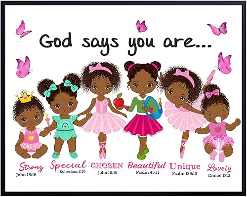 Vista 8 de African American Girls Wall Art & Decor - Religious Wall Decor - God Says You Are - Scripture Decoration - Christian Gifts - God Art - Black Girls