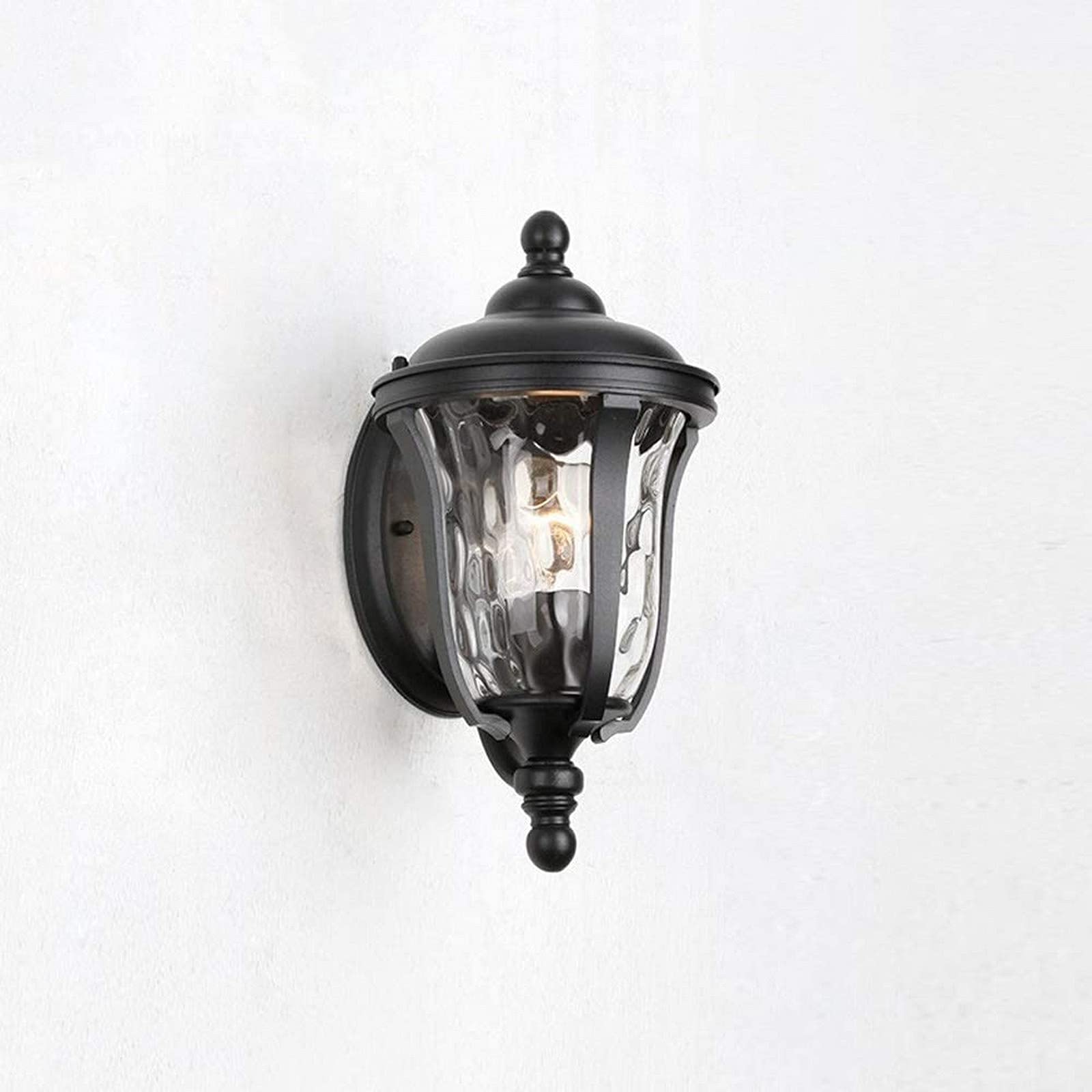 SXECAEPS Wall Lamps Sconces Garden Light Modern Porch Lamp Waterproof Diecast Aluminum Lantern with Water Ripple Glass Mount Sconce Hardwired E27