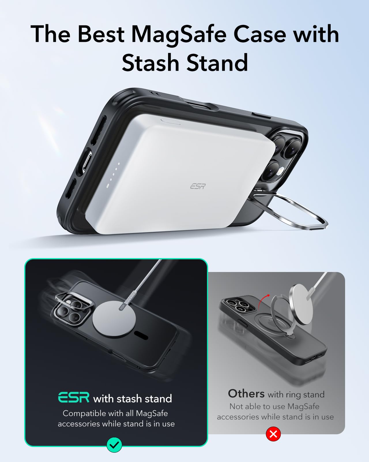 ESR Cover per iPhone 16 Pro Max con Cavalletto, Magsafe Custodia con Halolock, Protezione di livello militare, Supporto ad anello per la fotocamera integrato,Nero Opaco