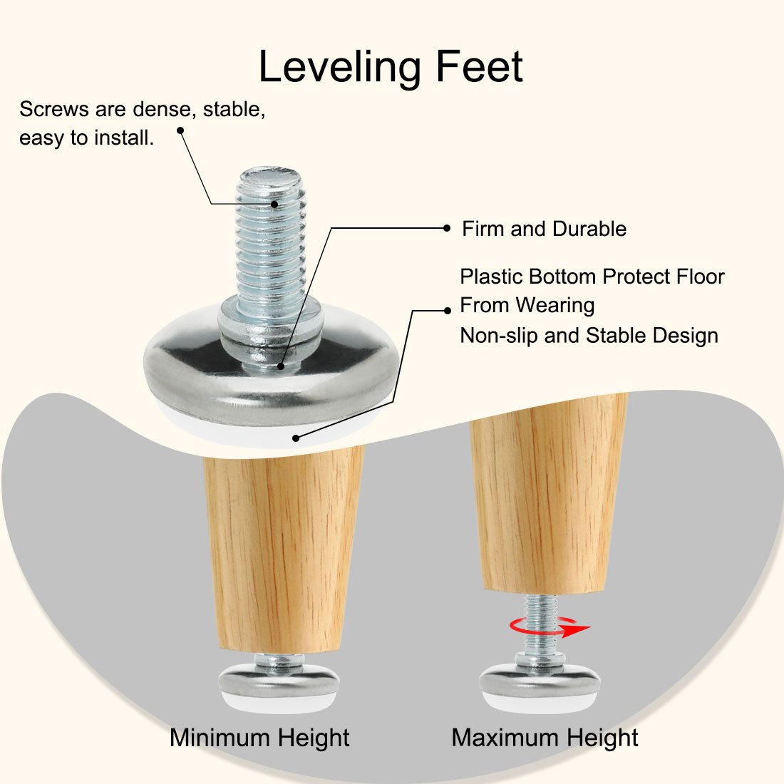 uxcell M8 x 13 x 30mm Screw on Furniture Glide Leveling Feet Adjustable Leveler Pad for Chair Industrial — view 4