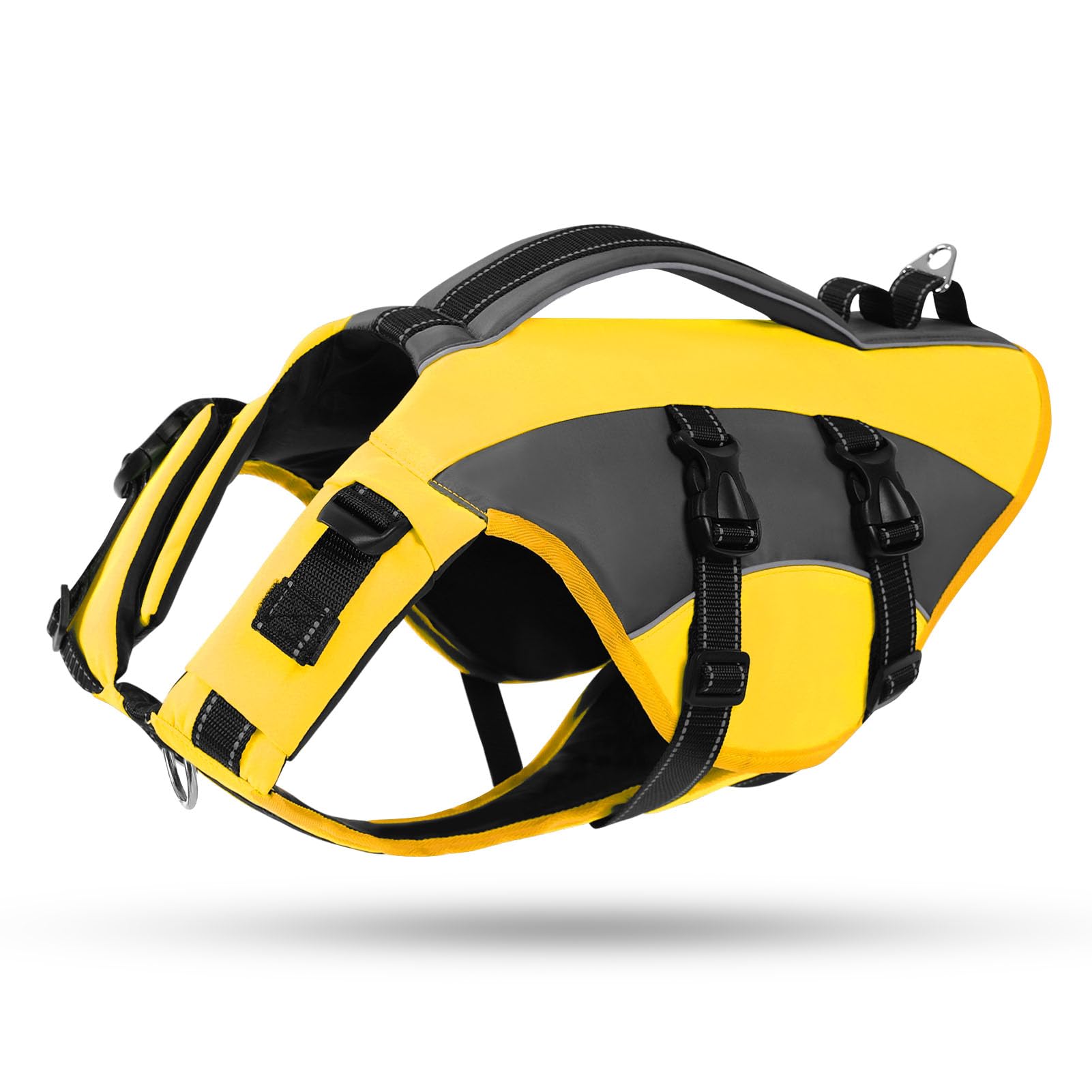 CITÉTOILE Giubbotto di Salvataggio per Cani, Salvagente Cane Regolabile Ripstop, con Maniglia e Strisce Riflettenti, per Gli Sport Acquatici, Dog Life Jecket, Giallo, M