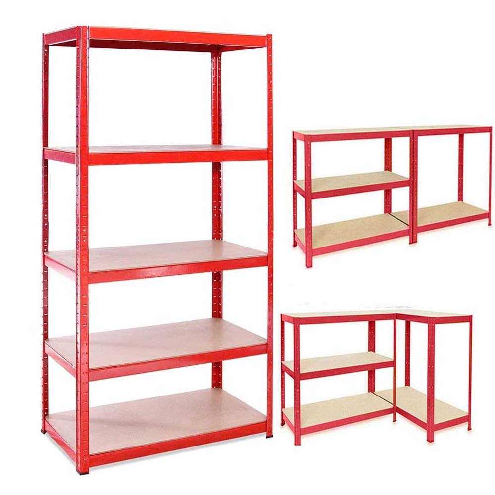 Sponsored Ad – Heavy Duty 5 Tier Garage Shelving Units Metal Storage Shelves Shed Utility Rack,150cm x 70cm x 30cm,175KG Per Shelf, Red