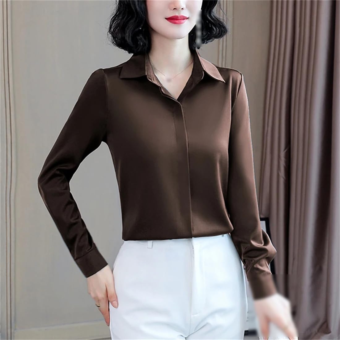 Camisa De Oficina De Seda para Mujer, Camisa De Satén Blanca Retro Informal De Manga Larga A La Moda, Talla Grande