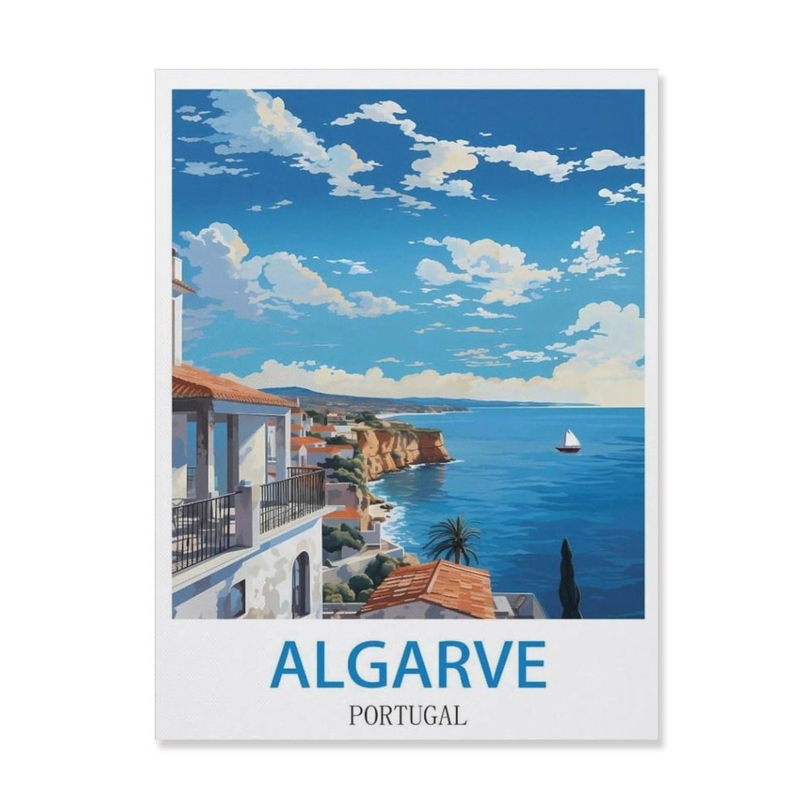 Algarve Portugal，Paint by Number DIY Oil Painting Paint by Numbers Kits for Adults Beginner Canvas Acrylic Arts Craft for Home Wall Decor Drawing(20x30cm-T78