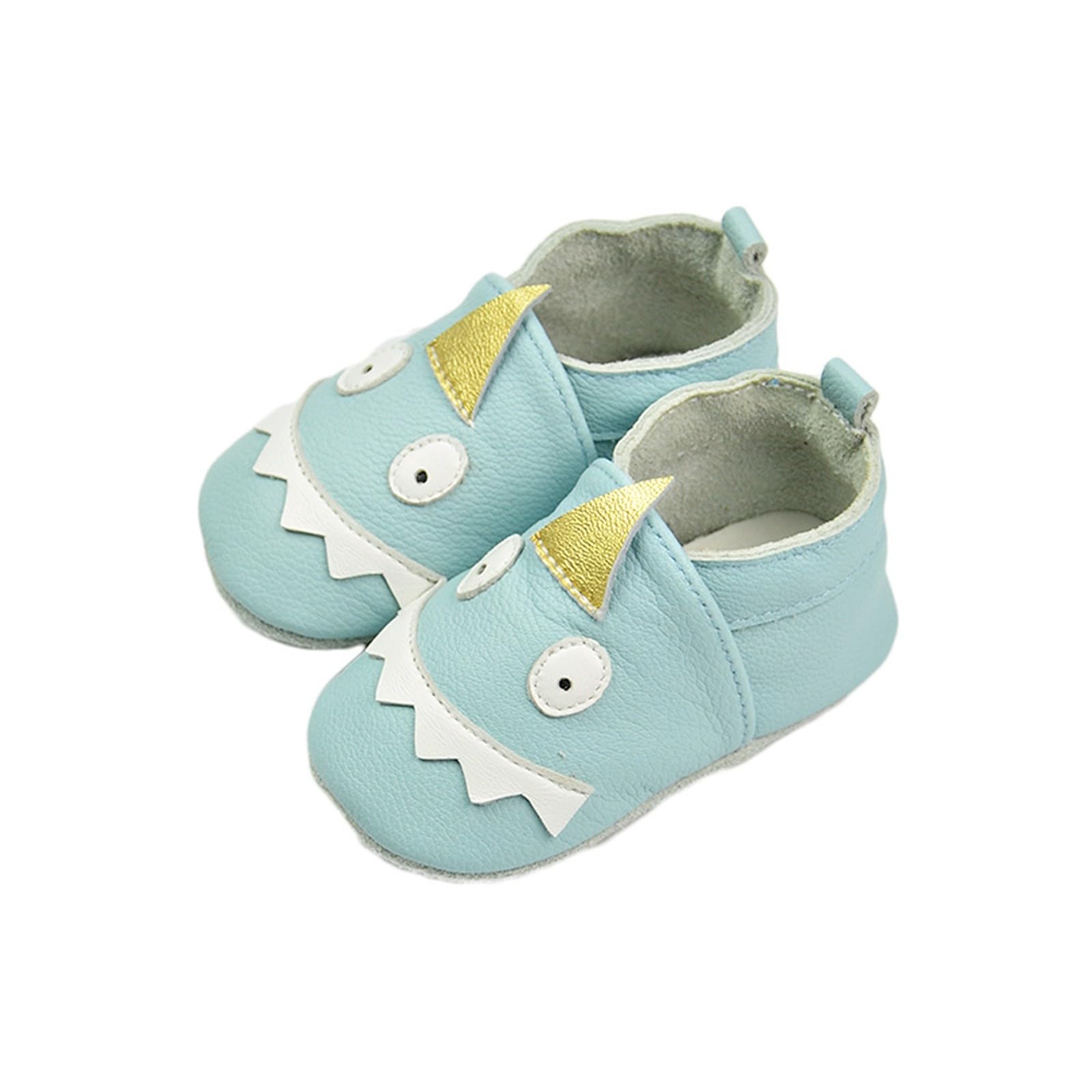 RNTOP Baby Leather Shoes Infant Girls Boys Non Slip Soft Shoes Toddler Soft Sole Christmas Shoes Slippers First Walking Shoes (Light Blue, 9-12 Months)