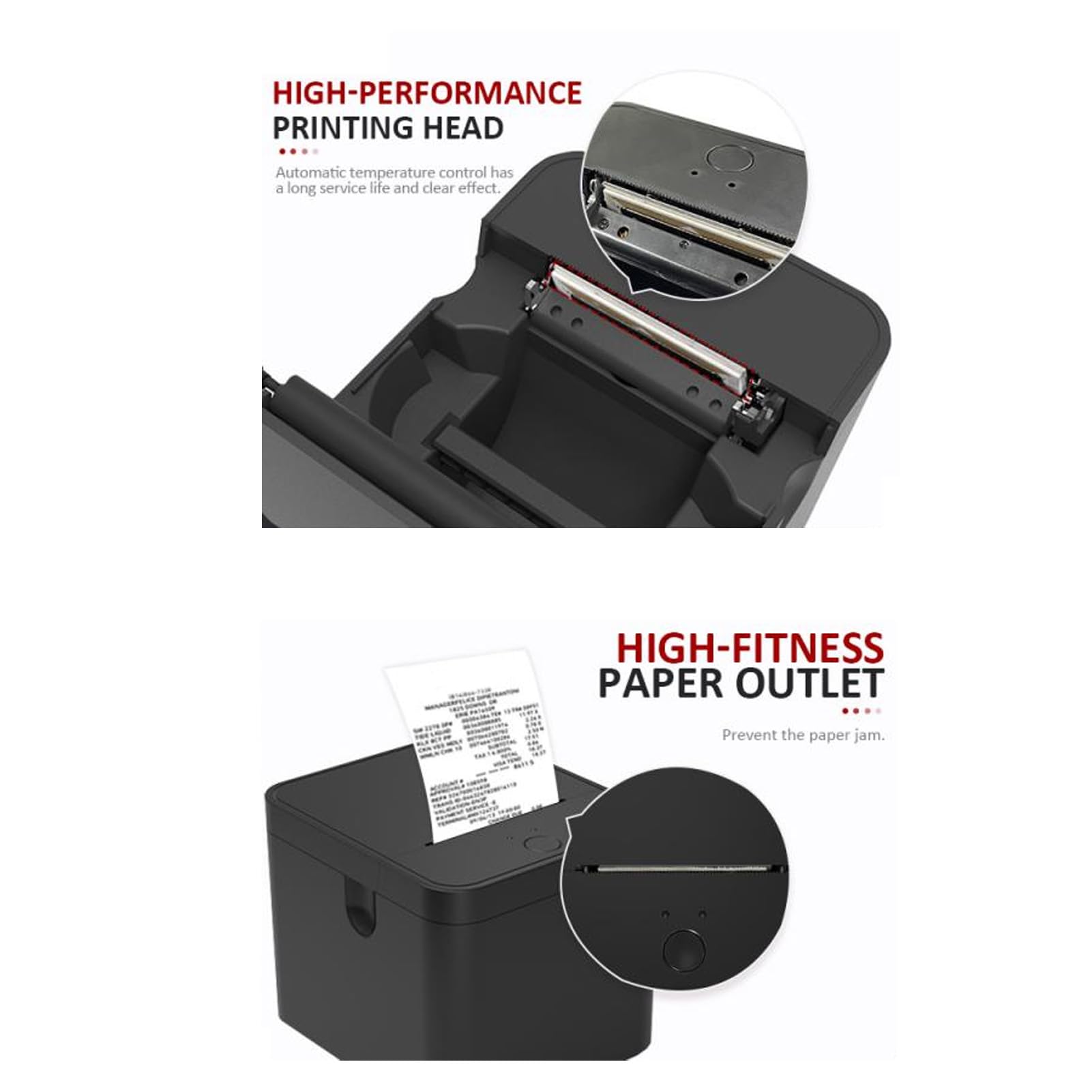 Stampante termica per ricevute, stampante piccola USB da 58 mm con stampa ad alta velocità, stampante termica portatile a basso rumore per centri commerciali, supermercati (UE)