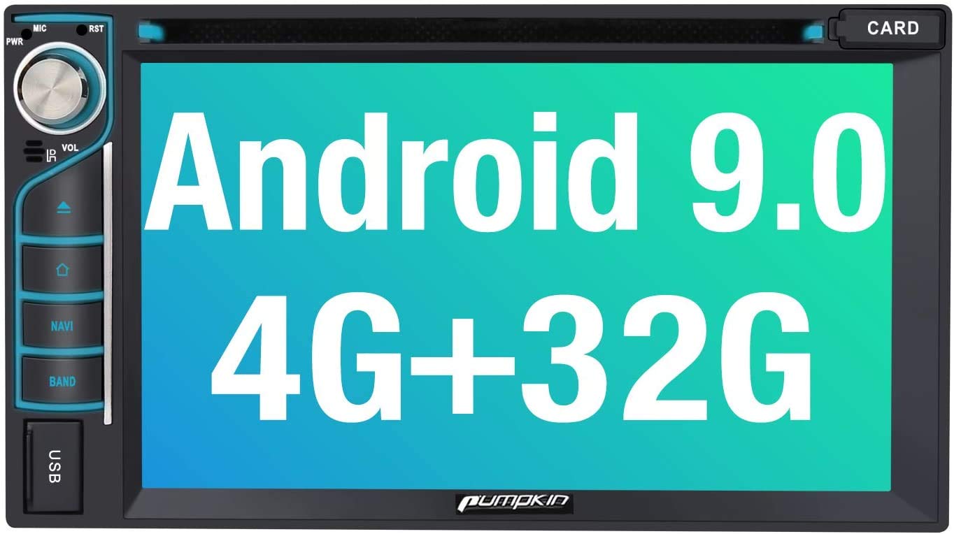 PUMPKIN Android 9.0 Car Stereo Double Din DVD Player 4GB RAM with GPS, WiFi, 1s Fastboot, Support Android Auto, Backup Camera, USB, SD, 6.2 Inch Touch Screen