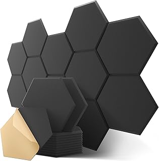Hexagon Acoustic Panels Self-Adhesive, 12 Pcs High Density Soundproofing Panels for Ceiling/Door/Wall Decoration and Acoustic Treatment (12\" X 10.5\" X 0.4\")