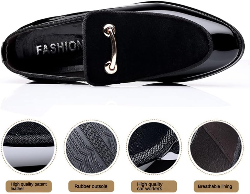 Men's Velvet Patent Leather Slip-on Dress Shoes Business and Parties Formal Events Smoking Slippers Loafers - Image 5