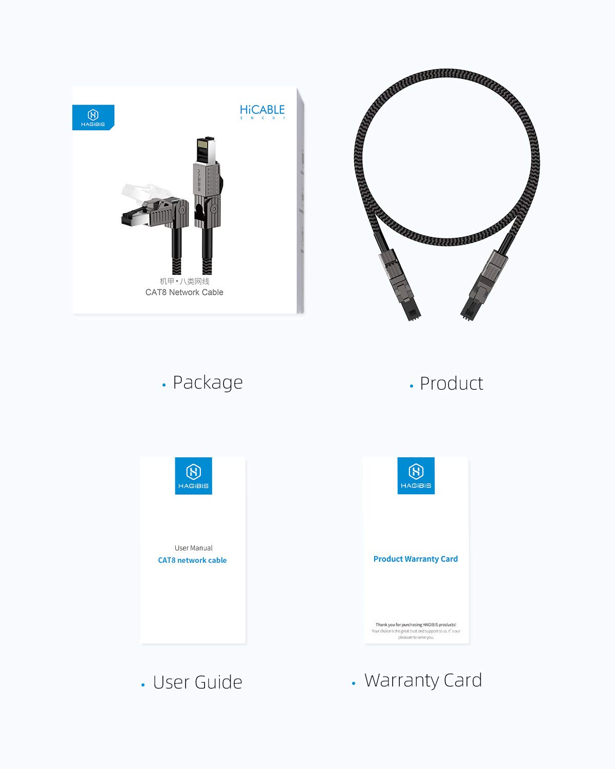 Hagibis - Cable Ethernet CAT8, cable de red LAN de 360° con aleación de zinc RJ45, trenzado 24AWG 40Gbps 2000Mhz cable de conexión de alta velocidad para juegos, PS4, Xbox, módem, router, PC, portátil