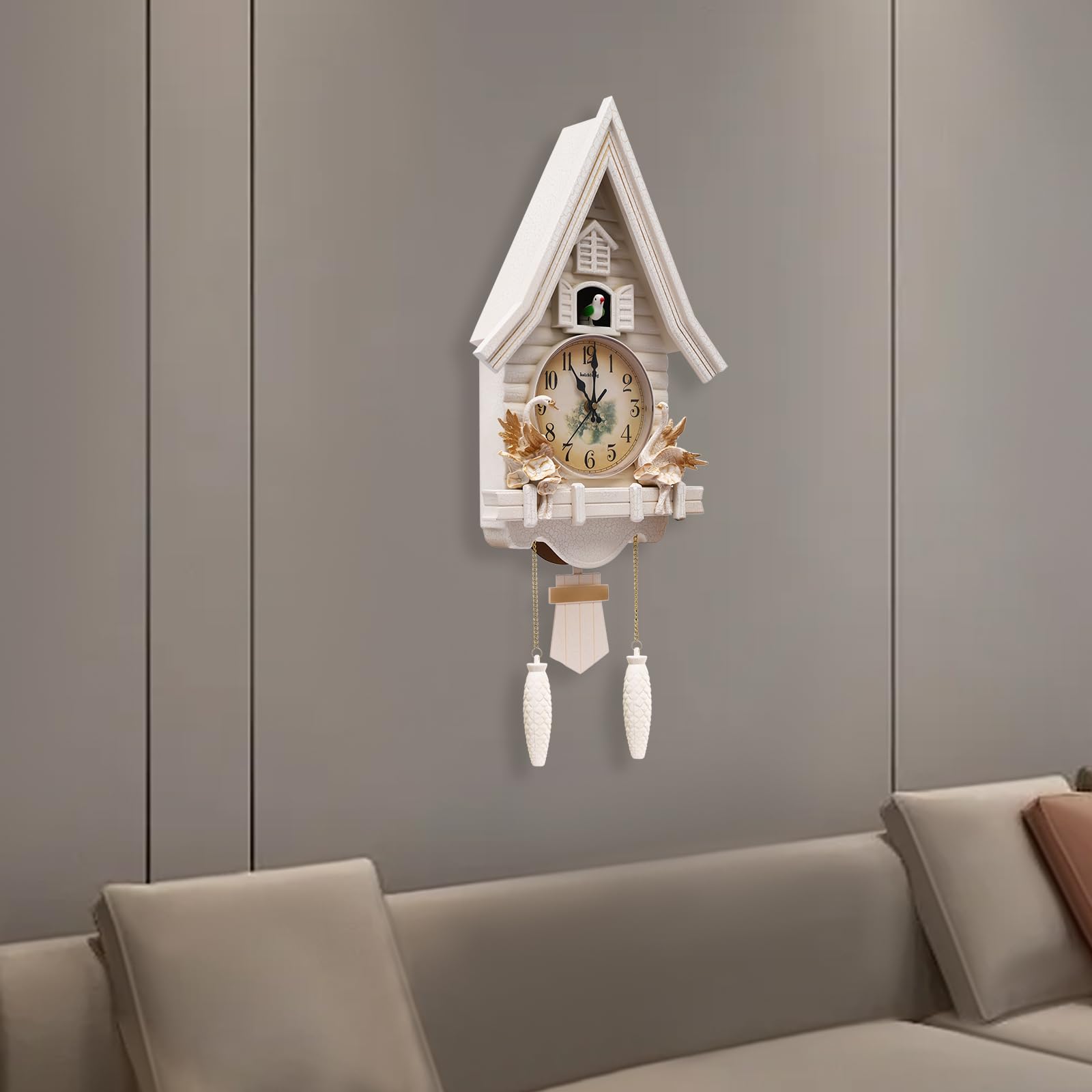 Moderne Kuckucksuhr, Geräuscharme Wanduhr mit Kuckucksruf & Einstellbarer Lautstärke Schwarzwald Kuckucksuhren