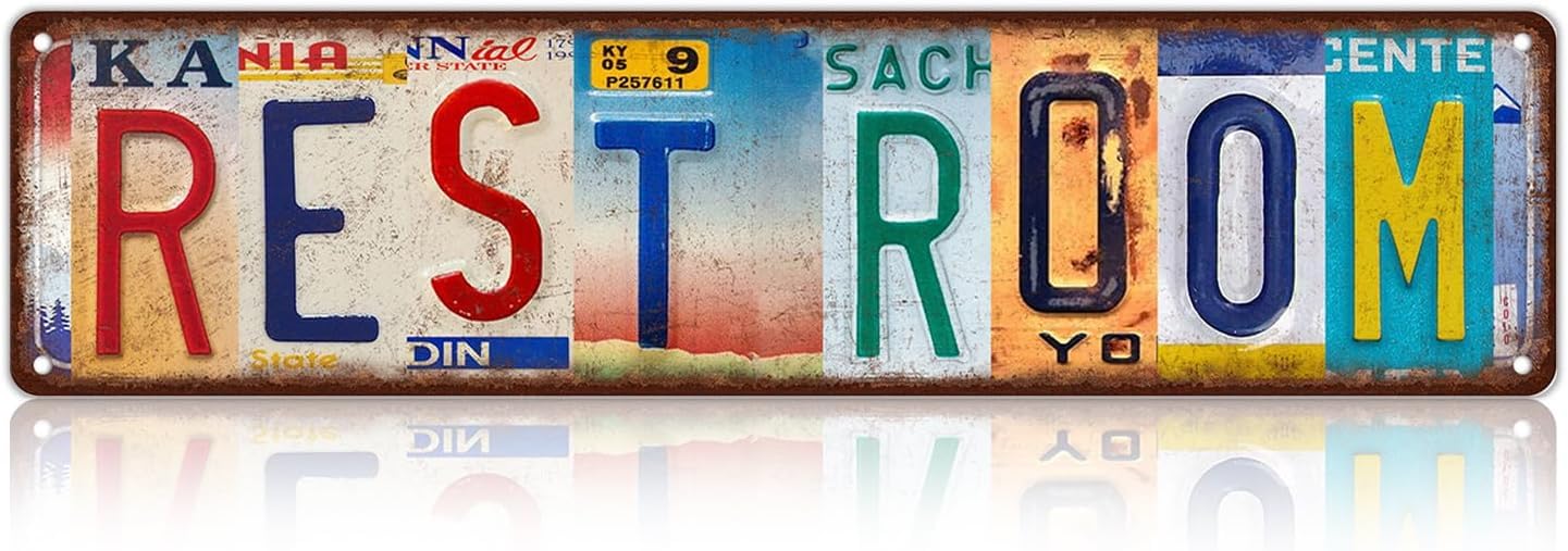 Peiyeety A002 Vintage Metal Tin Sign Rest Room Vintage Sign, Retro Wall Decor For Home, Bar, Garage, Cafe, Man Cave, Bathroom, Public Space, Rustic Wall Art For Indoor And Outdoor Decoration, 4X16 Inch