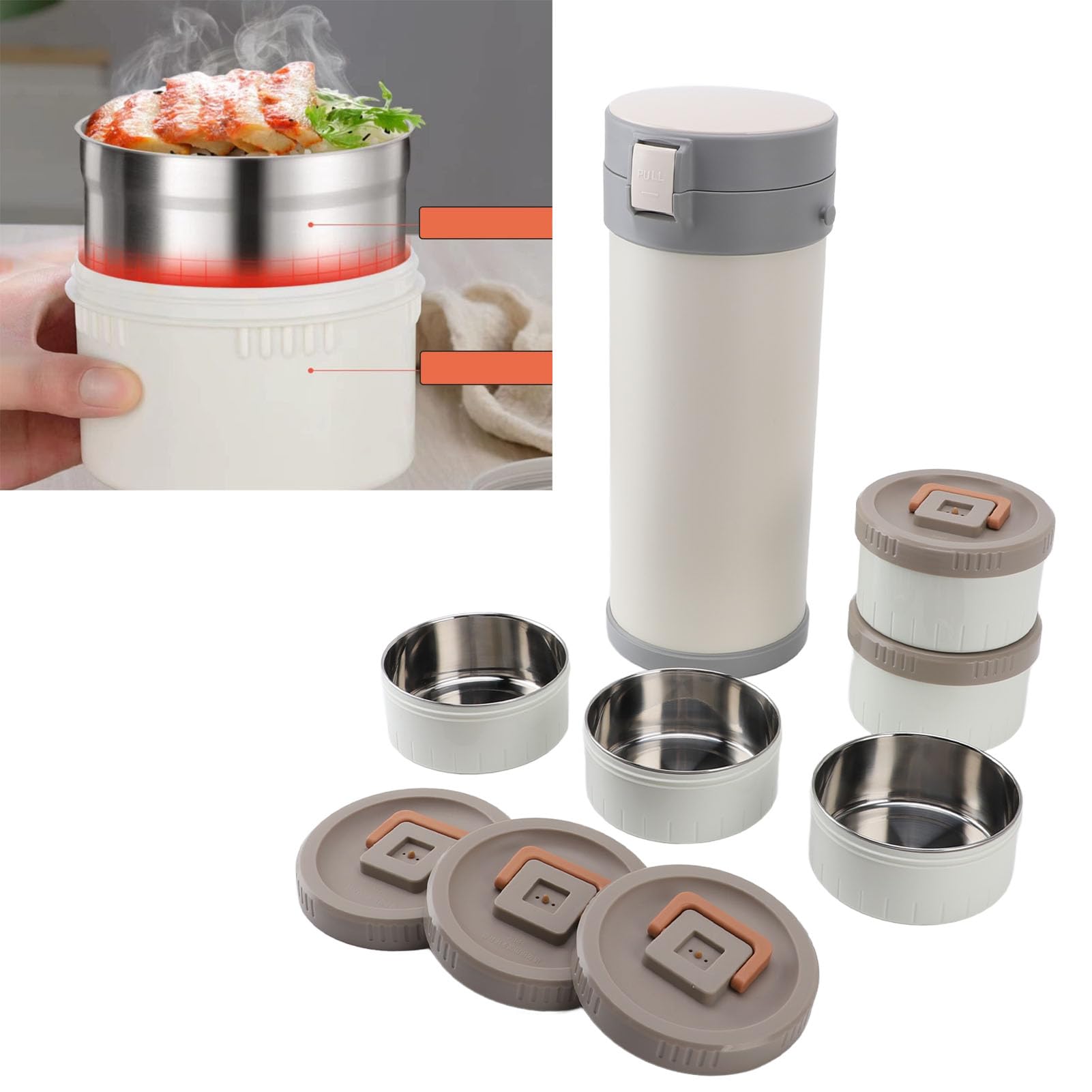 Tyenaza Tarro isotérmico para alimentos de 3,4 L, acero inoxidable, Lunch Box isotérmica apilable de 5 capas, con correa, a prueba de fugas, apta para microondas, conserva la fresc