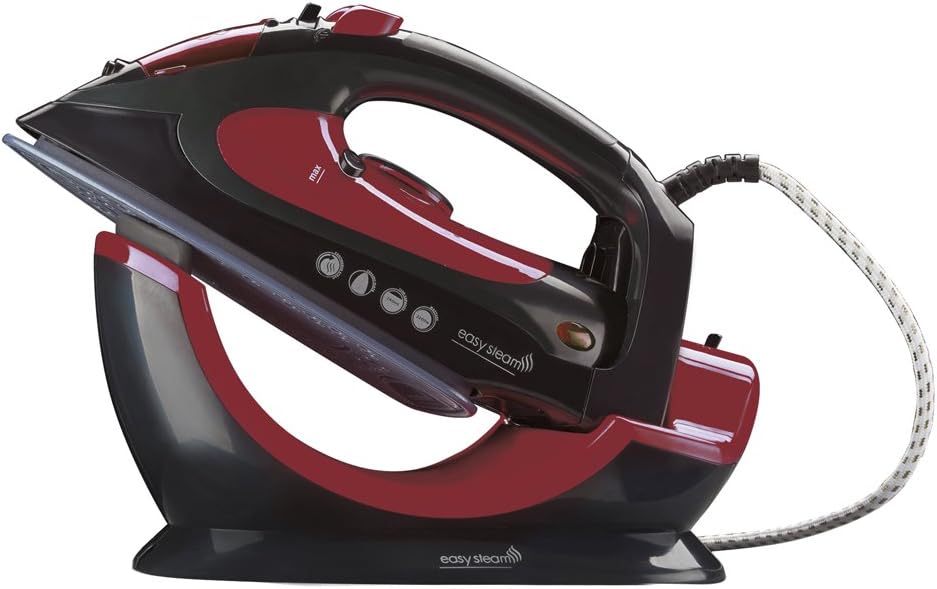 Easy Steam 2 in 1 Corded Cordless Ceramic Steam Iron Plus Sturdy Base Unit, 2000W (Red & Black)