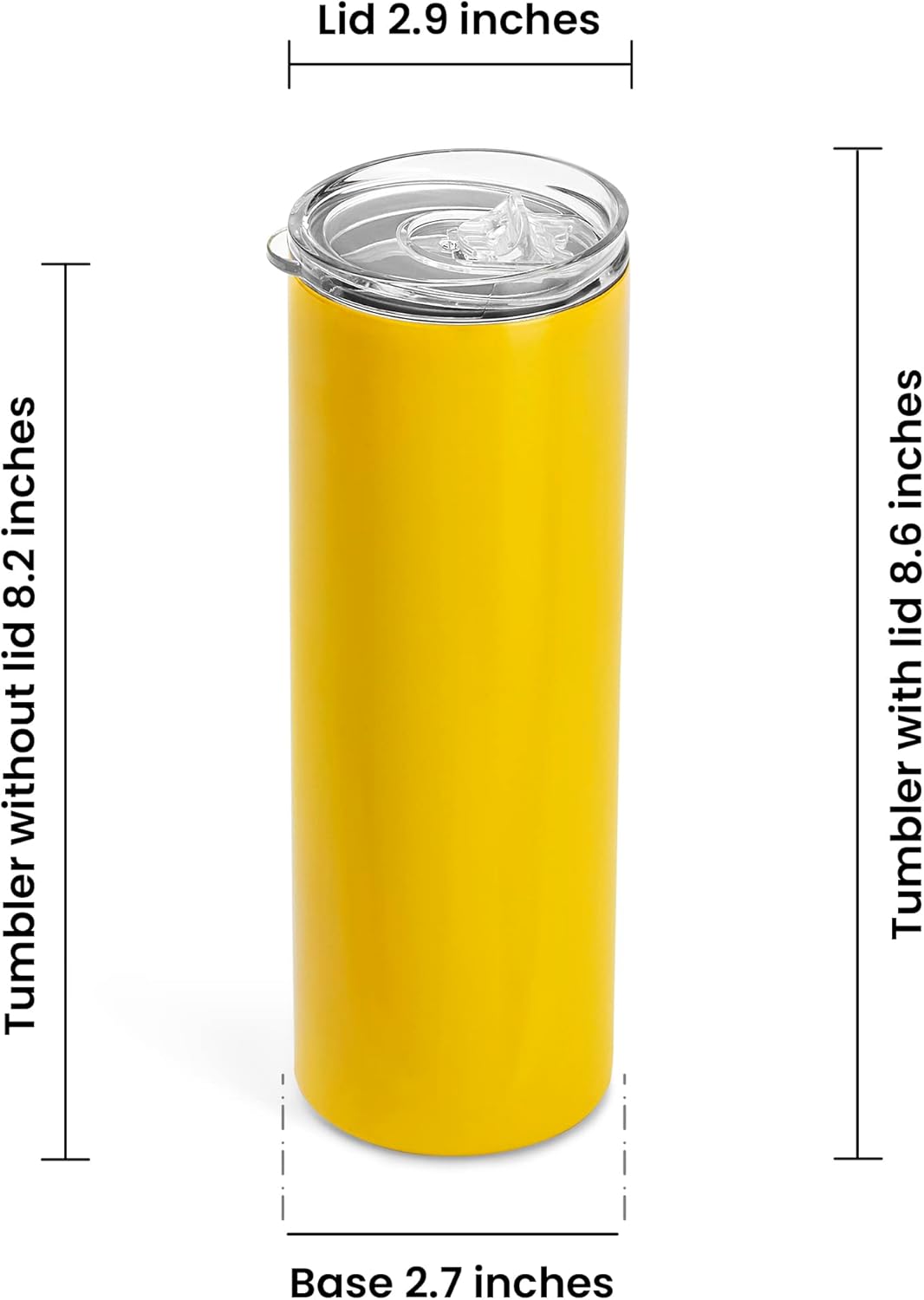makerflo 20 oz Skinny Yellow Powder Coated Tumbler Pack of 25 with MakerTwist™ System, Twist-On Handle Option (Handle Sold Separately), Customizable Blank Tumbler, Ideal for Laser Engraving, UV DTF