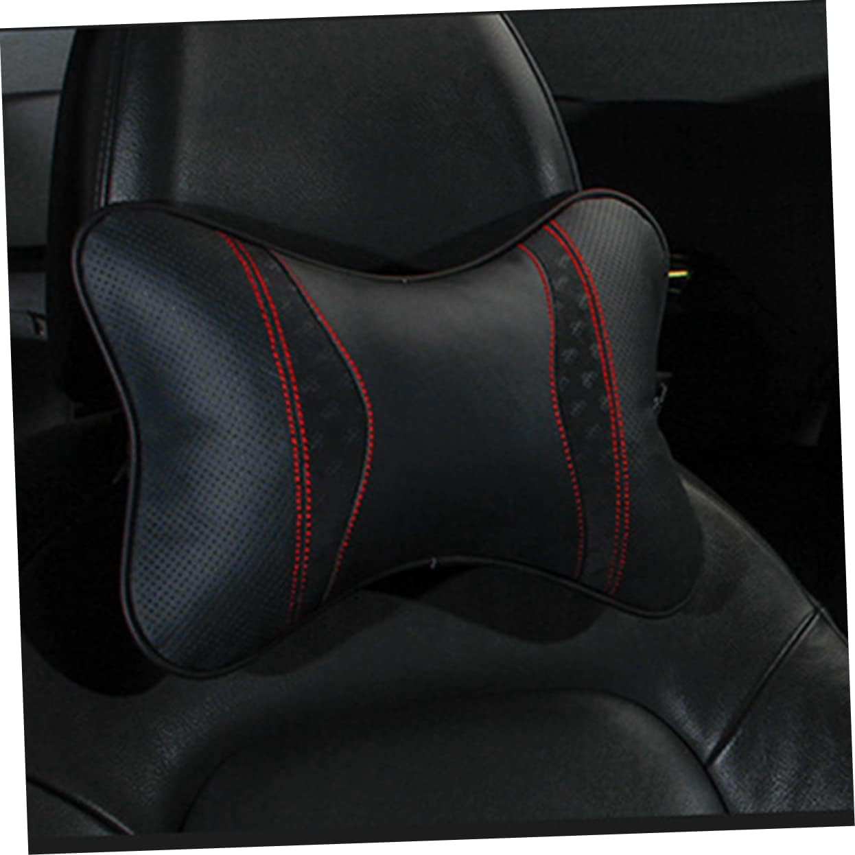 SOLUSTRE Ergonomic Car Neck Pillow Auto Seat Headrest Leather Pillow for Safety Auto Headrest Support Breathable Car Seat Accessories