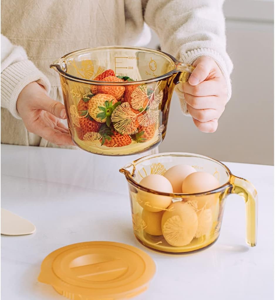 Glass Measuring Cup With Scale Milk Cup High Temperature Resistant Household Kitchen Baking Beaten Egg Cup Measuring Water Cup Cups (Size : 1000ML) (One Color 1000ML)
