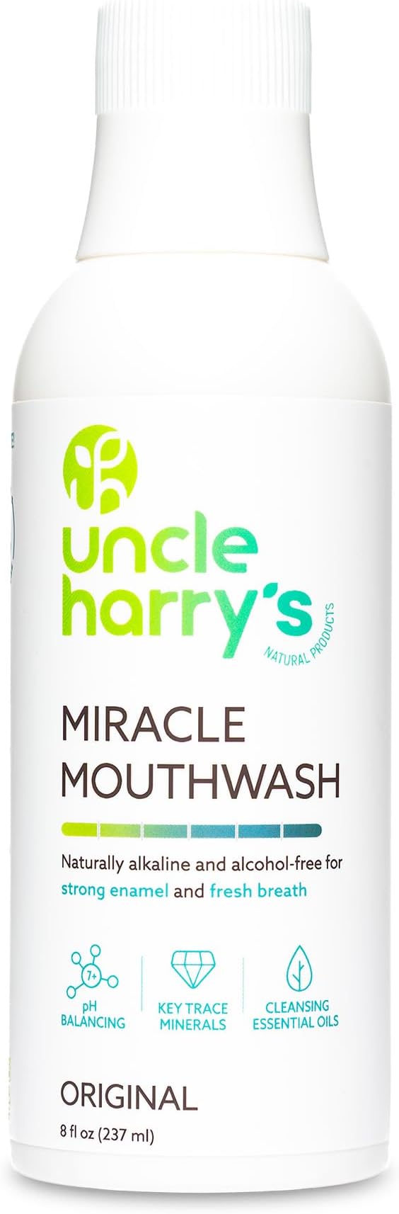 Uncle Harry's Natural Alkalizing Miracle Mouthwash | Organic Adult & Kids Mouthwash for Bad Breath | pH Balanced Oral Mouth Care Wash & Mouth Rinse (8 fl oz)