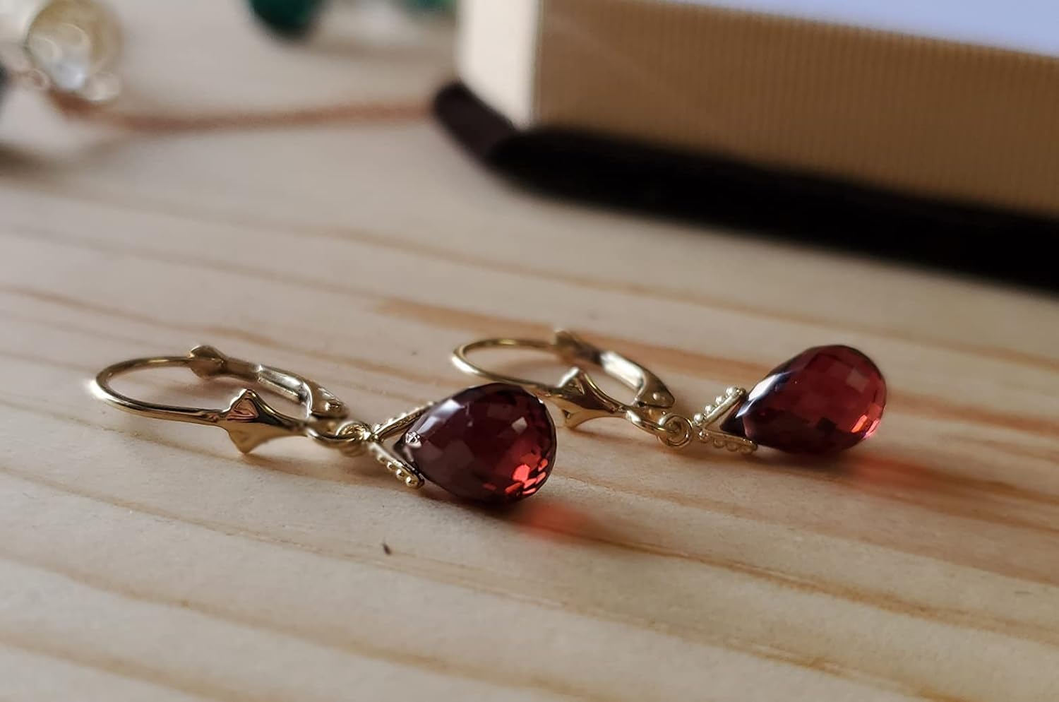 4.5 Carat 14k Solid Gold Leverback Earrings Briolette Garnet - Image 5