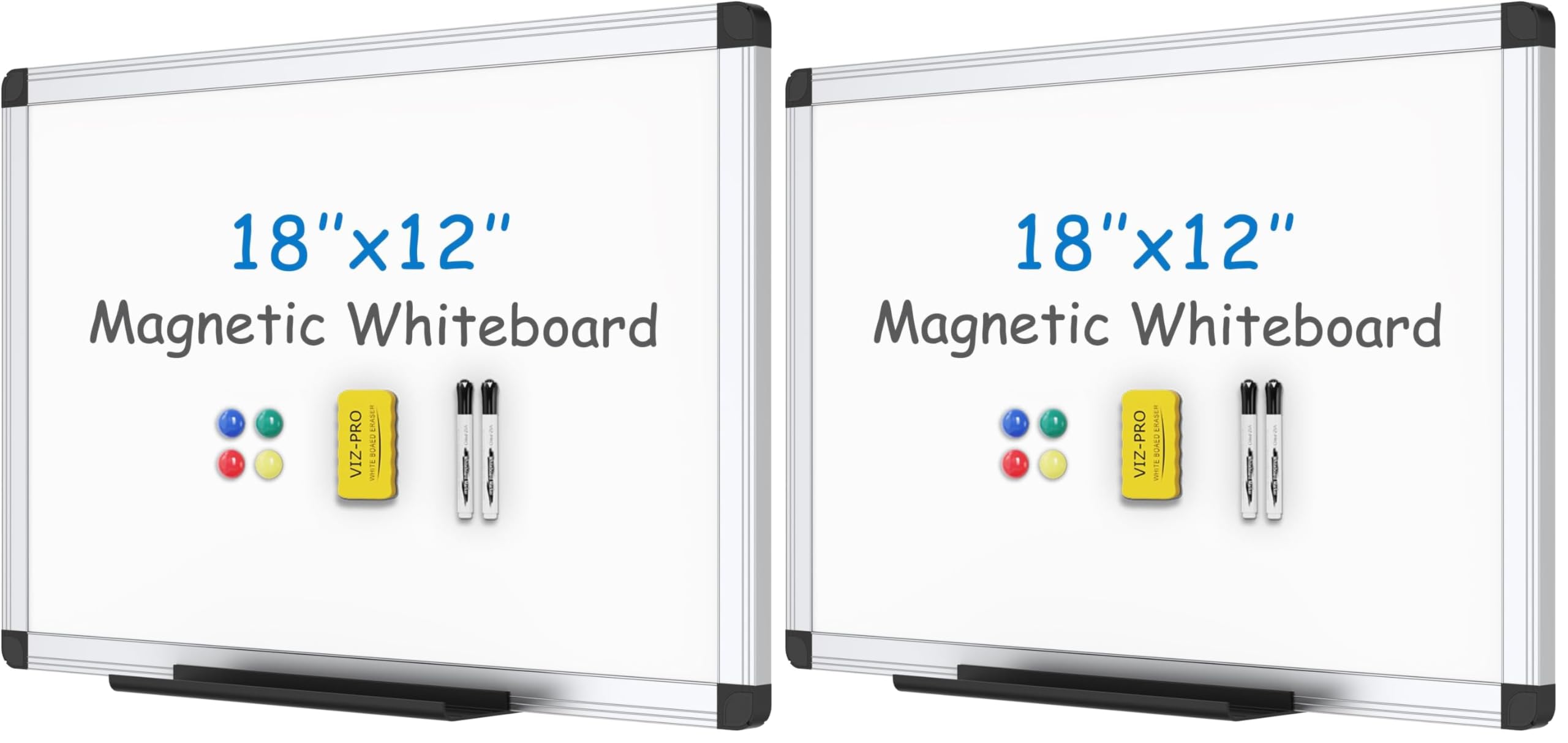VIZ-PRO Magnetic Whiteboard/Dry Erase Board, 18 X 12 Inches, Includes 1 Eraser &amp; 2 Markers &amp; 4 Magnets (Pack of 2)