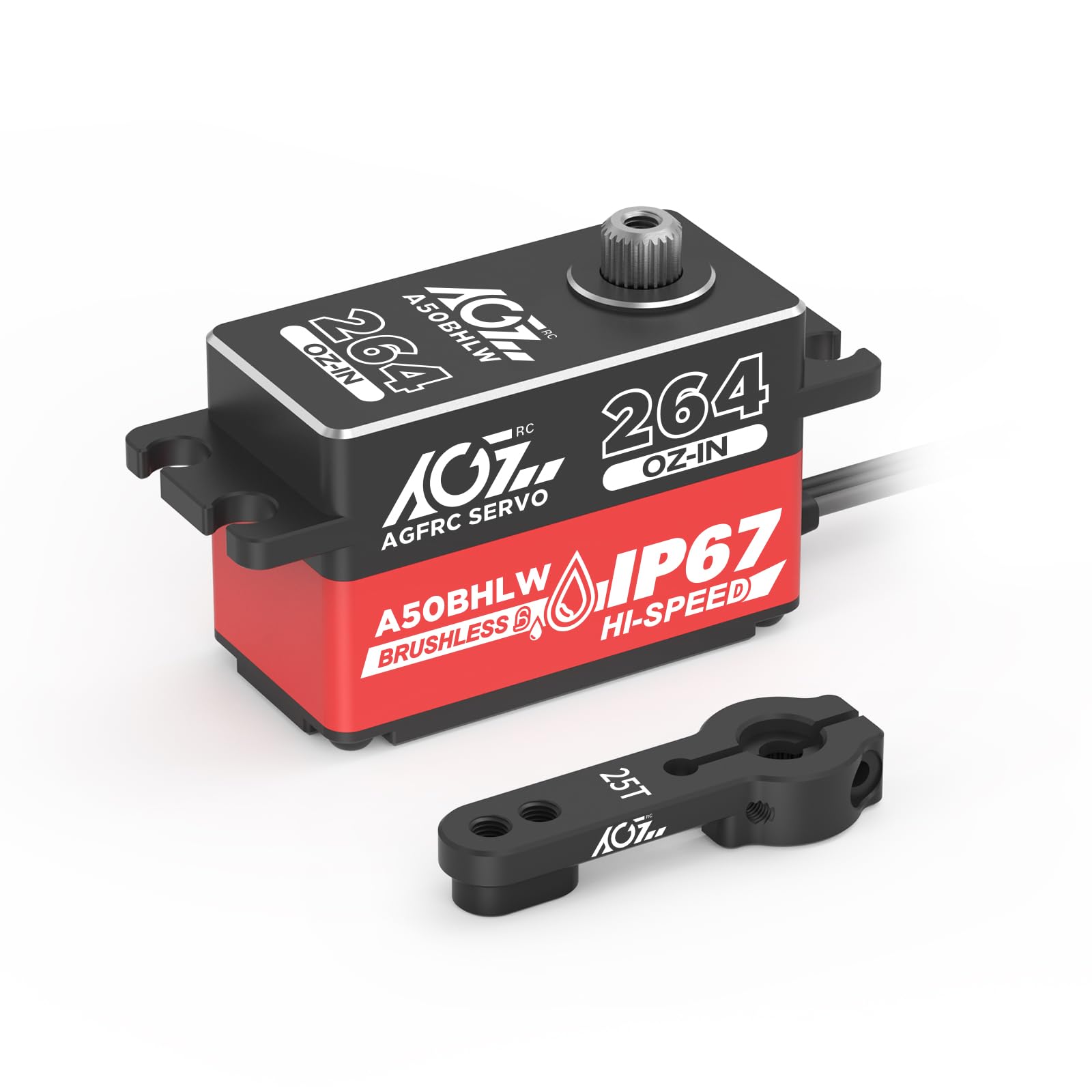 AGFRC 19KG Low-Profile Waterproof-Brushless-Digital-Servo - 0.073Sec High Speed, Programmable, Full Metal Gear RC Steering Servo with 25T Metal Servo Horn for 1/10 RC Cars (A50BHLW)