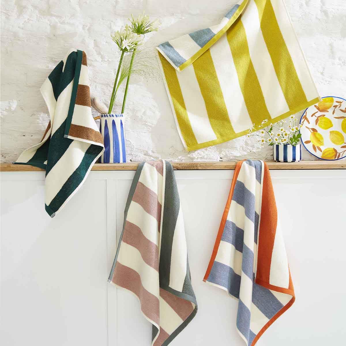 Coucke Printed Cotton Terry Towel, 50 x 50 cm, Shore, Ochre and Khaki - Image 4