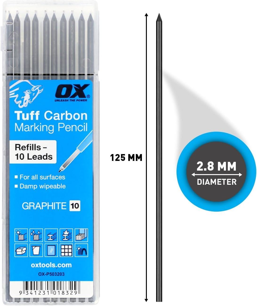 OX Tuff Carbon Marking Pencil Refills - 2.88mm 10 Pack — Amazon image 2