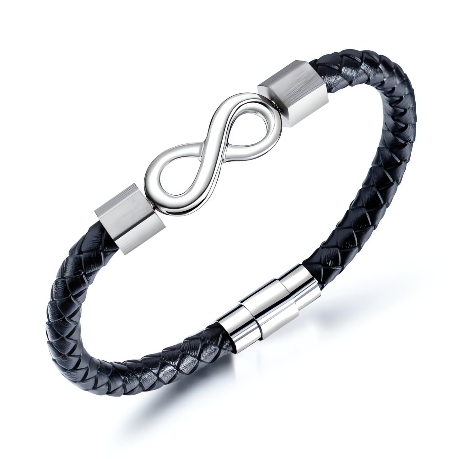 rvm jewels Leather Infinity Bracelet for Men Stainless Steel Magnetic Clasp Stylish Thread Braided Wristband Casual Wear Fashion Accessory Men's Traditional Jewellery B1-picture-13