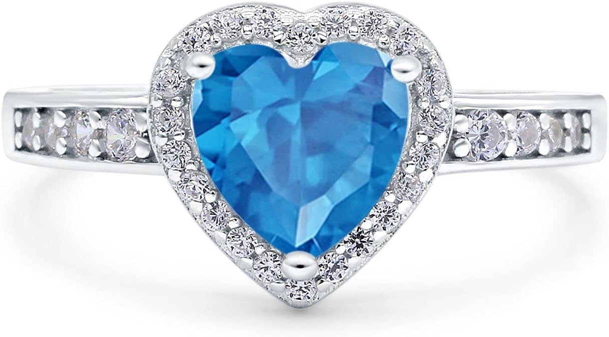 Blue Apple Co. Heart Promise Ring Halo Heart Round Simulated Cubic Zirconia 925 Sterling Silver