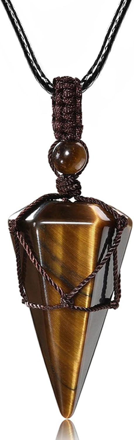 Top Plaza Mens Necklace 6 Facet Healing Crystal Stone Pendant Necklaces for Men Adjustable Natural Gemstone Pointed Necklace Energy Quartz Protect Jewelry for Women Men