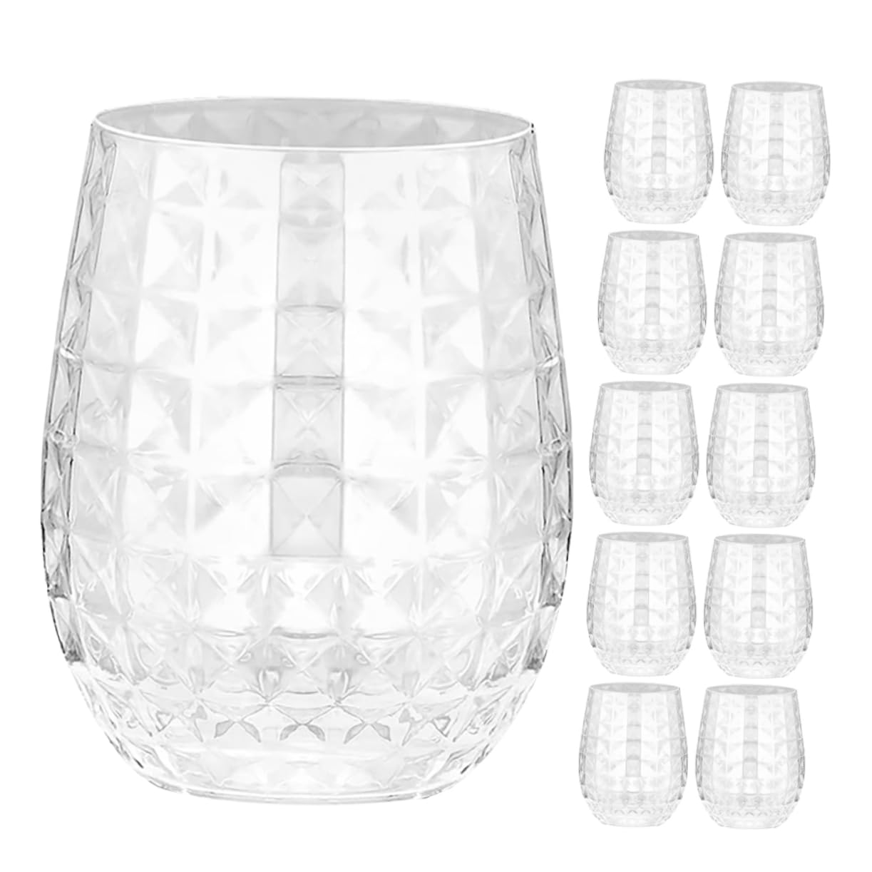 Verres à vin ananas 12 pièces en plastique incassable transparent sans pied