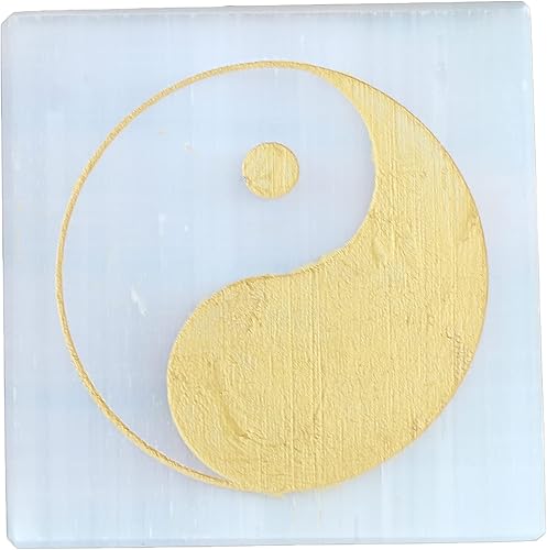 Losa de carga de selenita, placa de cristal cuadrada para limpiar y cargar losa de cristal para curación, meditación, Wicca - Ying Yang