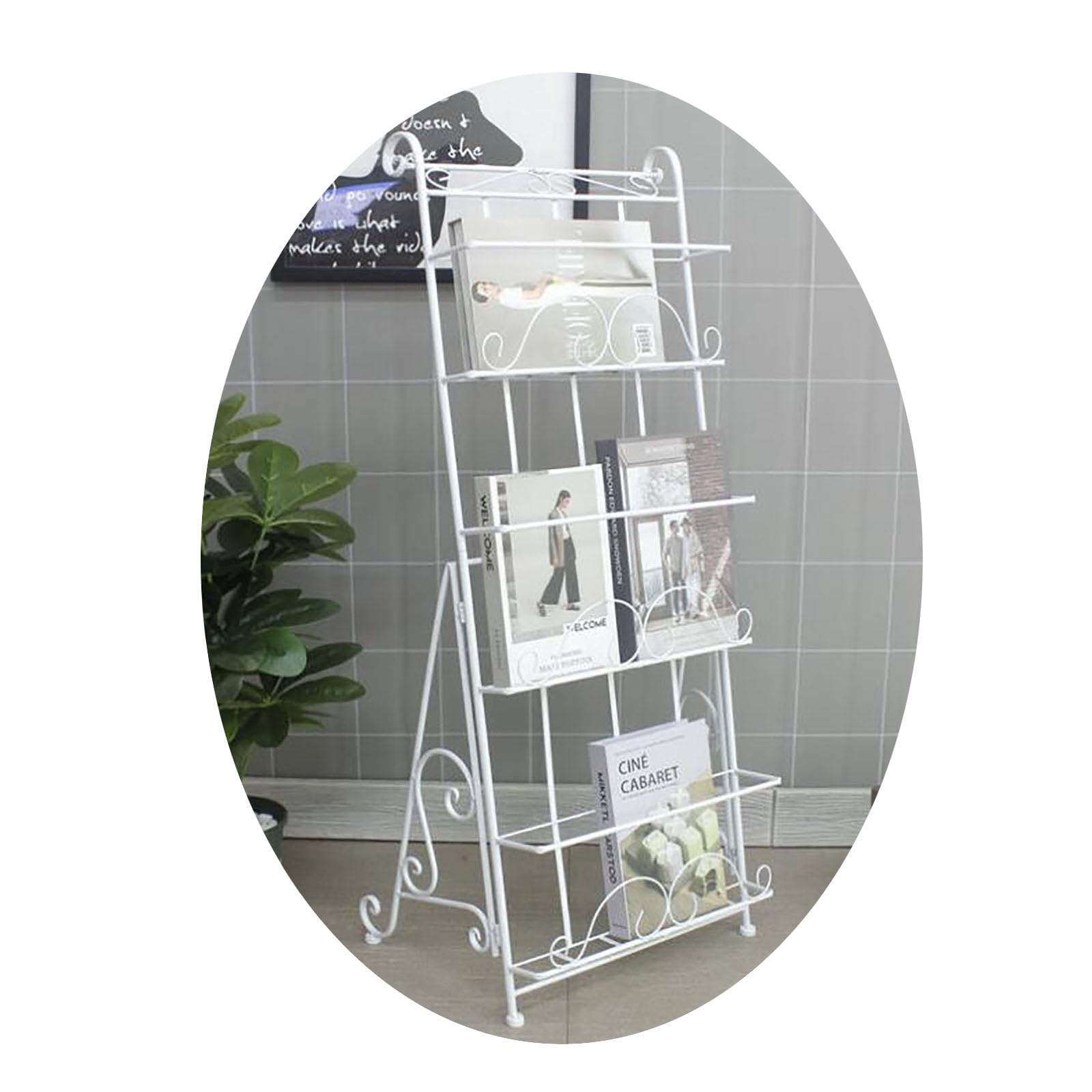 Scaffale Per Riviste Da Pavimento In Ferro - Espositore Per Giornali A4, Con Ruote, Colore Nero